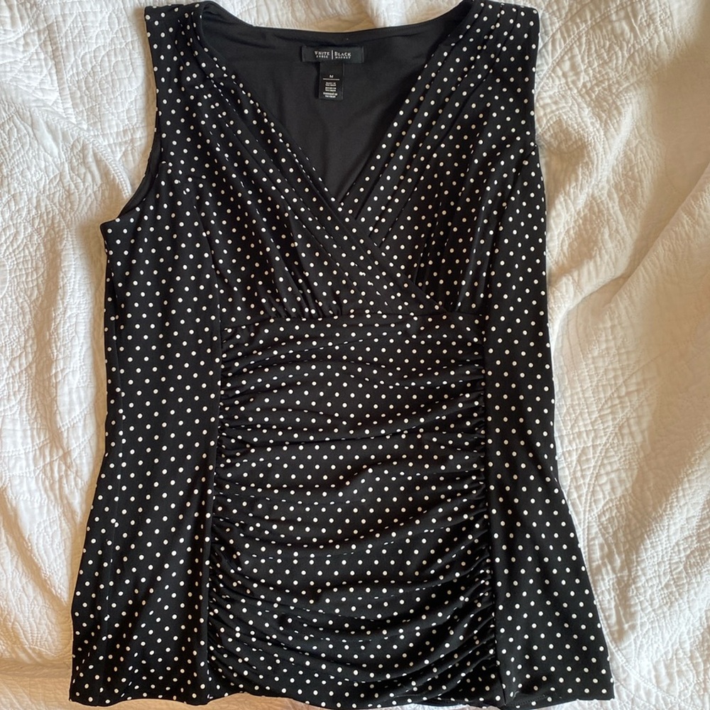 White House Black Market Ruched Polka Dot Blouse